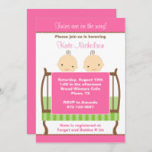 Twins in Pink Wieg Invitations Kaart (Voorkant / Achterkant)