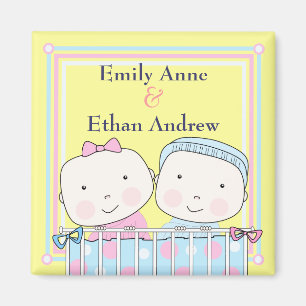 Twins in Wieg, Girl and Boy Baby Magnet