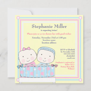Twins in Wieg, Girl and Boy Baby shower Invitation Kaart