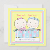 Twins in Wieg, Girl and Boy Baby shower Invitation Kaart (Achterkant)