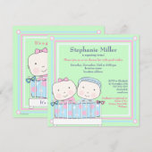 Twins in Wieg, Girl and Boy Baby shower Invitation Kaart (Voorkant / Achterkant)