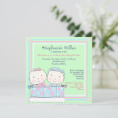 Twins in Wieg, Girl and Boy Baby shower Invitation Kaart (Staand voorkant)