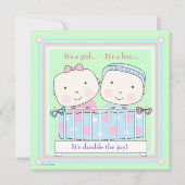 Twins in Wieg, Girl and Boy Baby shower Invitation Kaart (Achterkant)