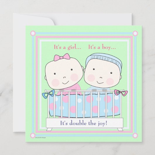 Twins in Wieg, Girl and Boy Baby shower Invitation Kaart (Achterkant)