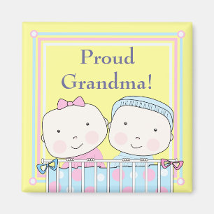 Twins in Wieg, Girl en Boy Grandma Magnet