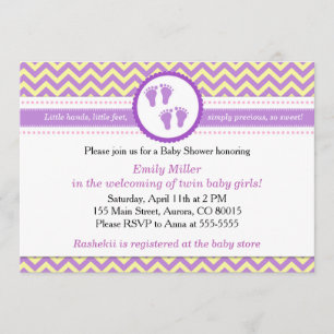 Twins Invitation Baby Girl Shower Paars Yellow Kaart