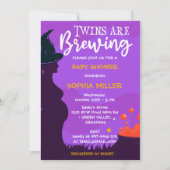 Twins is het Breken van Halloween Witch Baby showe Kaart (Voorkant)