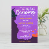 Twins is het Breken van Halloween Witch Baby showe Kaart (Staand voorkant)