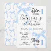 Twins Join Birthday Blue Coquette Kaart (Voorkant / Achterkant)