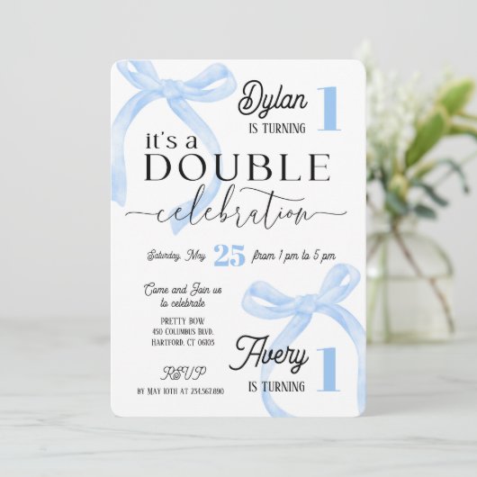 Twins Join Birthday Blue Coquette Kaart (Staand voorkant)
