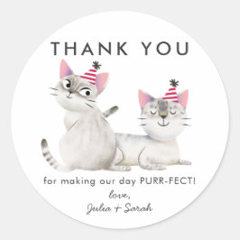 Twins Joint Kitty Cat Verjaardag Dank u Favor Ronde Sticker