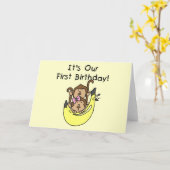 Twins - Jongen en Meisje Aap 1e Verjaardag Kaart (Gele Bloem)