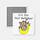 Twins - Jongen en Meisje Aap 1e Verjaardag Magneet (Voorkant / Achterkant)