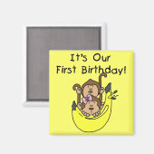 Twins - Jongen en Meisje Aap 1e Verjaardag Magneet (Voorkant / Achterkant)