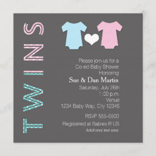 TWINS Jongen en Meisje Baby Shower Moderne Uitnodi Kaart