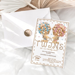 Twins Jongen Meisje Beer Roze Blauw Ballon Baby sh Kaart