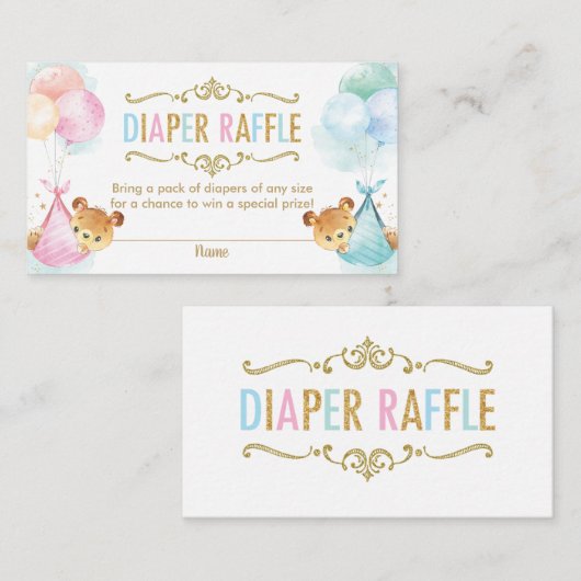 Twins Jongen Meisje Teddy Bears Luier Raffle Ticke Informatiekaartje (Voorkant / Achterkant)