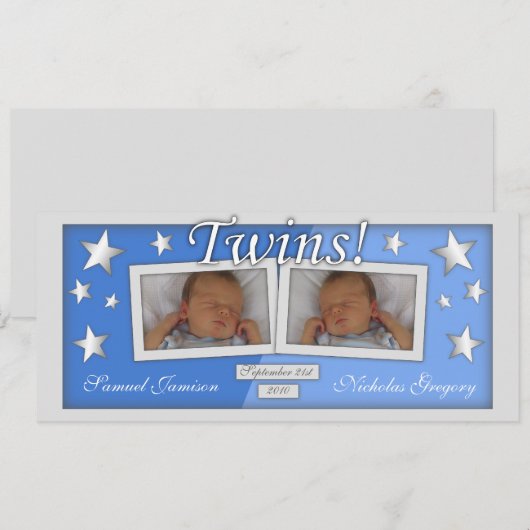 Twins ~ Jongens Geboorteaankondigingen Aankondiging (Voorkant / Achterkant)