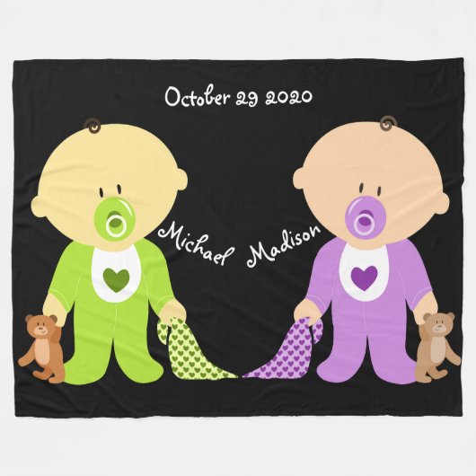 Twins Keepomwille Fleece Blanket met beide namen (Voorkant (Horizontaal))