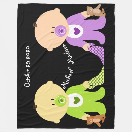 Twins Keepomwille Fleece Blanket met beide namen Deken (Voorkant)