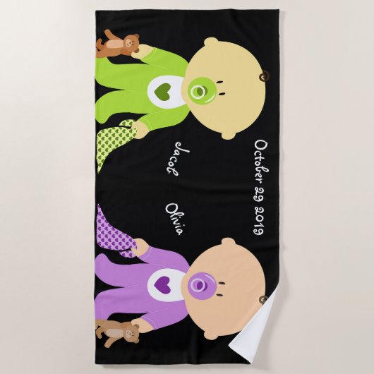 Twins Keepsake gepersonaliseerd Strandlaken (Voorkant)