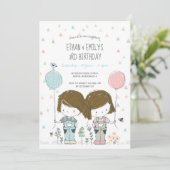 Twins Kids Birthday Invitation whimsical Kaart (Staand voorkant)