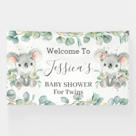 Twins Koala Eucalyptus Greenery Welkomstachtergron Spandoek