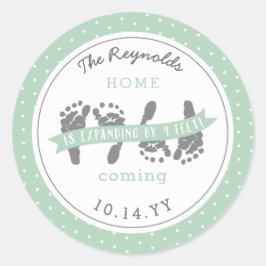 Twins kondiging Vier Baby Feet Green Ribbon Ronde Sticker