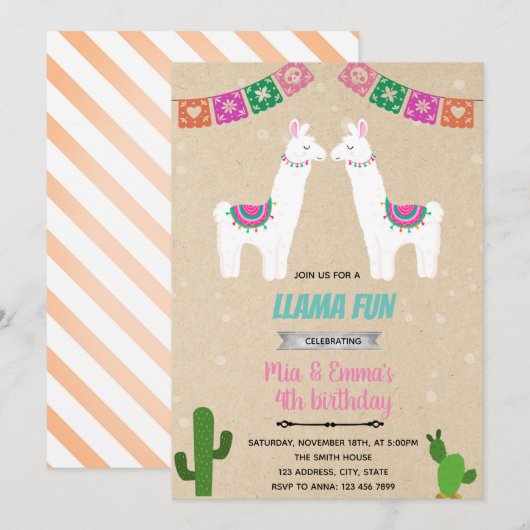 Twins lama uitnodiging (Voorkant / Achterkant)