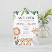 Twins Leopards Wild Ones Safari 1e verjaardag Kaart (Staand voorkant)