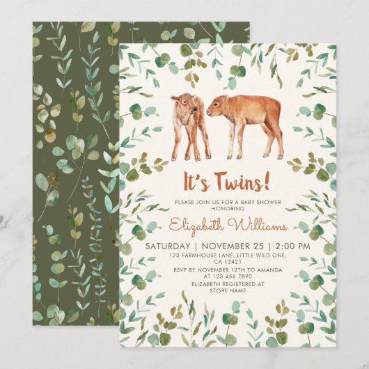 Twins Leuke Baby Bison Baby shower Kaart (Voorkant / Achterkant)