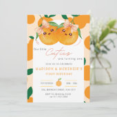 Twins Little Cuties Sinaasappel 1e eerste verjaard Kaart (Staand voorkant)