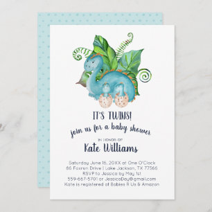 Twins Little Dinosaurs Baby shower Invitation Kaart