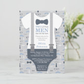 Twins Little Man Baby shower Invitation, Blauw Gri Kaart (Staand voorkant)