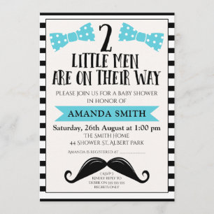 Twins Little Man Mustache Baby shower Invitation Kaart