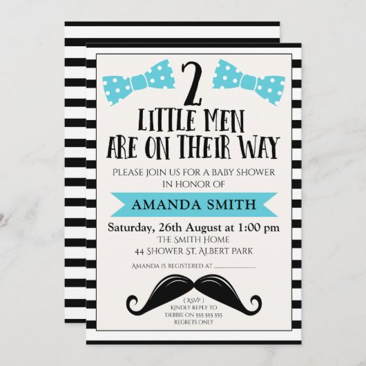 Twins Little Man Snor Baby shower Uitnodiging (Voorkant / Achterkant)