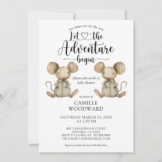 Twins Little Mice Baby shower Kaart (Voorkant)