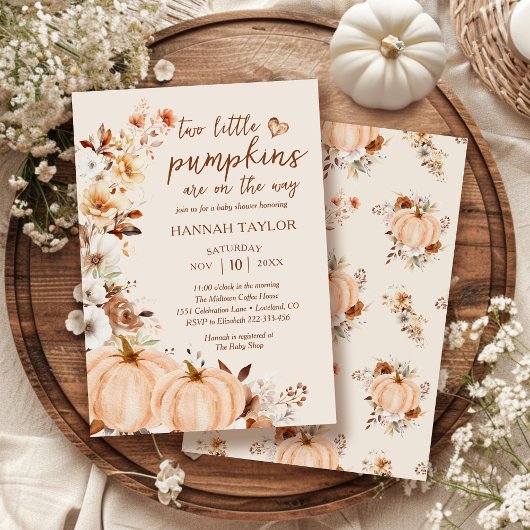 Twins Little Pumpkin Fall Floral Baby Shower Kaart