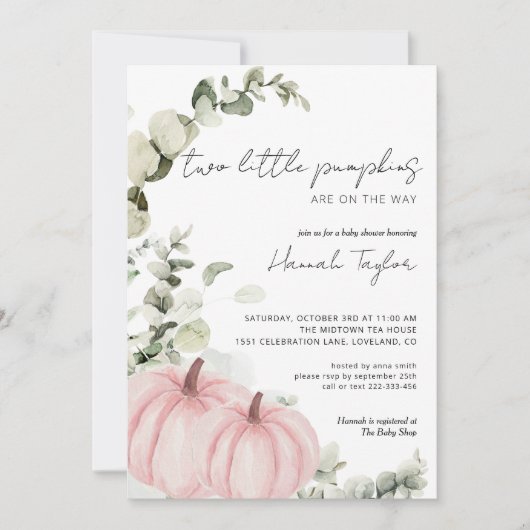 Twins Little Pumpkin Pink Girl Fall Baby Shower Kaart (Voorkant)