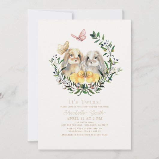 Twins Lop Konijnenkonijn Chick Butterfly Baby show Kaart (Voorkant)