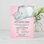 Twins mamma Girls Pink Elephant Invitation Kaart (Staand voorkant)