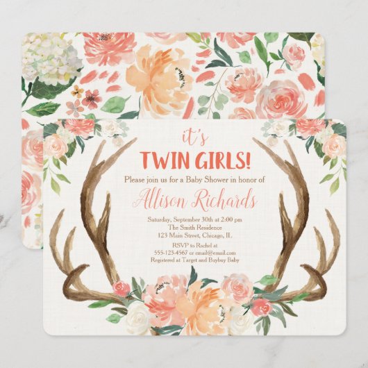 Twins meiden baby shower-uitnodigingen herengeweie kaart (Voorkant / Achterkant)