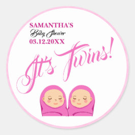 Twins Meisje Baby shower Party Roze. Ronde Sticker