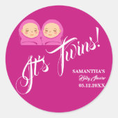 Twins Meisje Baby shower Party Roze. Ronde Sticker (Voorkant)