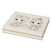 Twins Meisje Beer Baby Jumpsuit Kleurplaat Rubberstempel (Stempel)