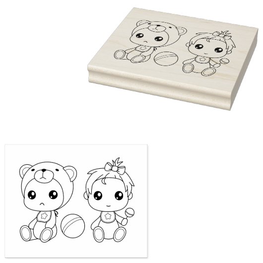 Twins Meisje Beer Baby Jumpsuit Kleurplaat Rubberstempel (Gestempeld)