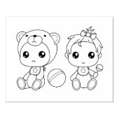 Twins Meisje Beer Baby Jumpsuit Kleurplaat Rubberstempel (Afrduk)