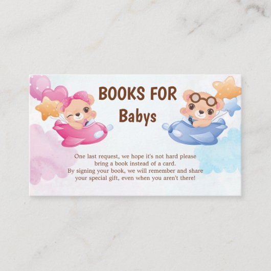 Twins Meisje Jongen Beer Vliegtuig Baby shower Informatiekaartje (Voorkant)