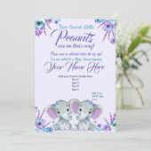 Twins Meisje Olifanten Baby shower Invitation Flor Kaart (Staand voorkant)