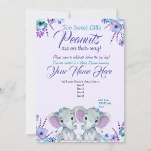 Twins Meisje Olifanten Baby shower Invitation Flor Kaart